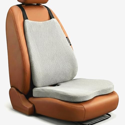 Image of betterhood PosturePro Premium Car Lumbar Back Support and Seat Cushion Combo | 100% Memory Foam, Cotton Cover, Large Size | Backrest + Coccyx Pillow for Back, Tailbone Pain Relief | Ergonomic (Grey)