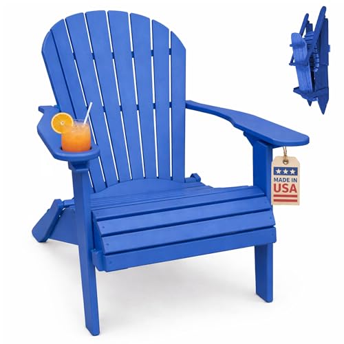 Ecommersify Blue Folding Adirondack Chair with Cup Holder