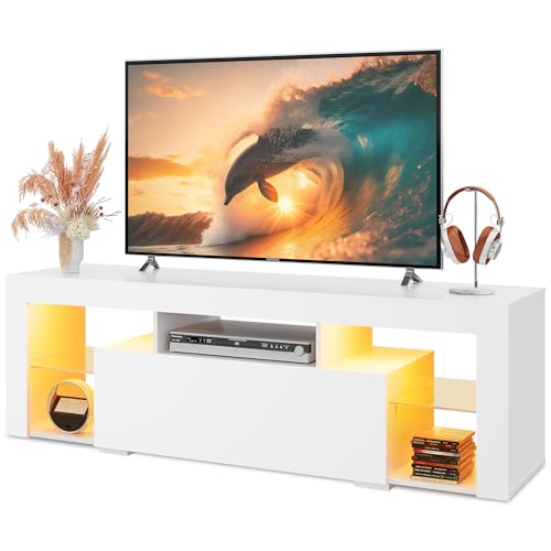 WLIVE LED TV Schrank Weiss, 147 x 37 x 43 cm, Fernsehtisch mit Schubladen...