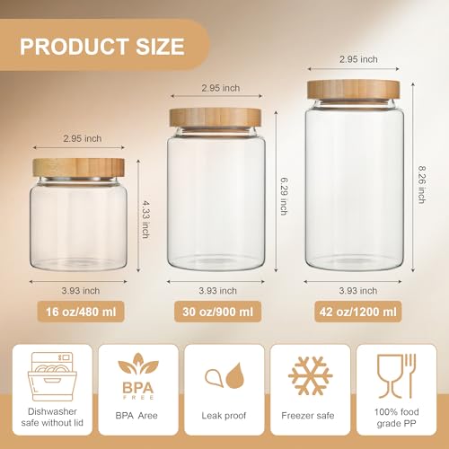 INCETUE 480ML/16Oz Clear Glass Storage Canister with Airtight Bamboo Lid, Cute Decorative Food Container Jar for Coffee, Spice, Sugar, Salad, Flour, Pepper, Candy, Cookie, Overnight Oats - Small - Cosy Home Interiors INCETUE 480ML/16Oz Clear Glass Storage Canister with Airtight Bamboo Lid, Cute Decorative Food Container Jar for Coffee, Spice, Sugar, Salad, Flour, Pepper, Candy, Cookie, Overnight Oats - Small - Image 3