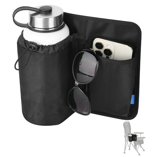 Xxerciz Chair Cup Holder with Phone Holder Adjustable Nylon Armrest Drink Holder Organizer Universal Water Bottle Holder for Patio Recliner Chair, Beach Chair, Folding Camping Chair
