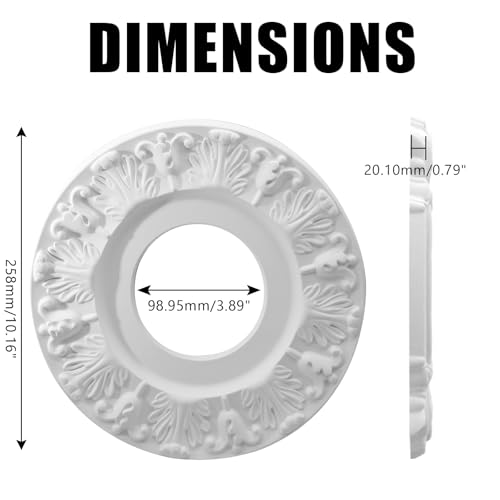Image of Uenhoy 2 Pcs Lighting Ceiling Medallions for Light Fixtures and Ceiling Fans, 10 inch OD White Carved Flower Ceiling Cover Plate, PU Ceiling Fan Medallion 10 inch OD x 4 inch ID