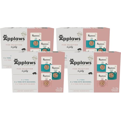 Applaws 100% Natural Wet Cat Food Mixed Variety Fish Selection in Jelly Pouch 70g (Pack of 48), Limited Ingredients Pet Food