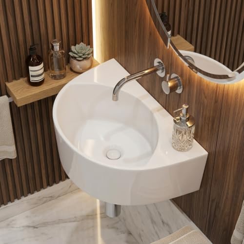Image of Wall Mounted Wash Basin for Bathroom /Wall Hung Wash Basin /Ceramic Sink (43x28x14cm)