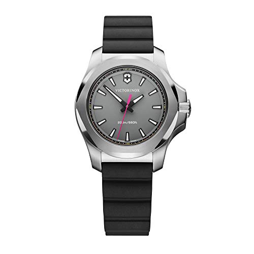 Victorinox Relógio analógico de quartzo I.N.O.X. V com mostrador cinza e pulseira de borracha preta