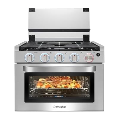 AMZCHEF RV Gas Range 17 Inches Tall, 1.24 Cu.Ft Propane Range Oven with 3 Burners Stove for RV, Apartment, Mobile Home, Stainless Steel.