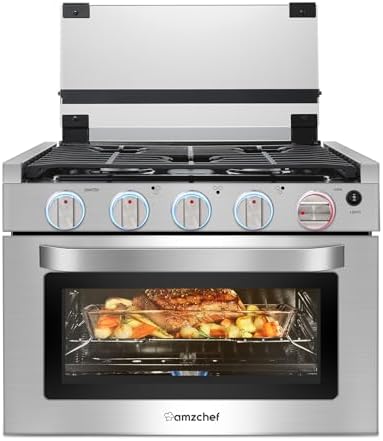 AMZCHEF RV Gas Range 17 Inches Tall, 1.24 Cu.Ft Propane Range Ove...