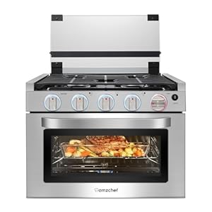 AMZCHEF RV Gas Range 17 Inches Tall, 1.24 Cu.Ft Propane Range Oven with 3 Burners Stove for RV, Apartment, Mobile Home, Stainless Steel.