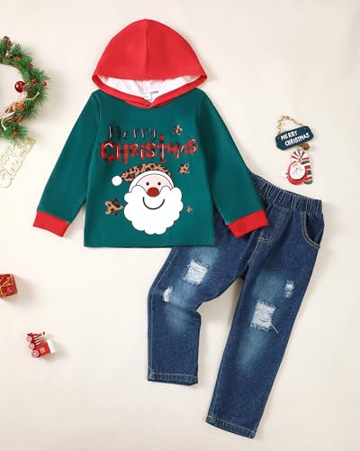 Image of Toddler Boy Clothes Baby Boy Outfit Letter Prints Hoodies Top Ripped Jeans Cute Boys Clothing Set Fall Winter
