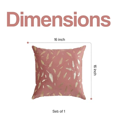 Image of Yellow Weaves Foil Printed Velvet Cushion Cover 16 X 16 Inches, 1 Piece, (Rose Gold)