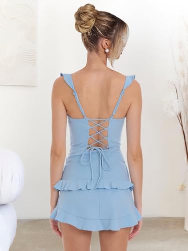 OFEYCHUN Short Ruffle Homecoming Dresses 2025 Spaghetti Strap Satin Tight Cocktail Party Dress3