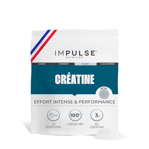 Impulse Nutrition - Créatine Monohydrate Creapure® 3 g Ultra Pure - Force, Endurance & Récupération - Complément Alimentaire Performance & Énergie - Creatine Monohydrate - 102 g - Fabriqué en France
