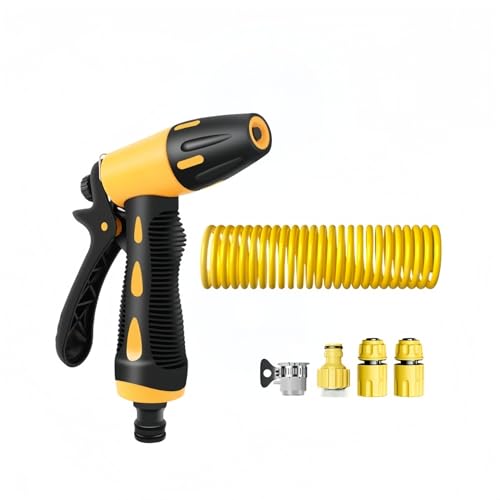 伸縮スパイラルホース 30m 散水ホース 高圧ノズル付き | 折り畳み収納可能・ラテックス+ポリエステル二重構造 | ガーデニング 洗車 掃除 家庭菜園向け ホースリール不要・フルカバー仕様 (40m,高圧水鉄砲+ばね管)