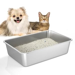 LIHONG Stainless Steel Cat Litter Box,Extra Large Metal Litter Box for Big Cats Kitty Rabbits,No Smell,Non Stick,Easy to Clean(23.5″ Lx15.5 Wx6 H,XL)