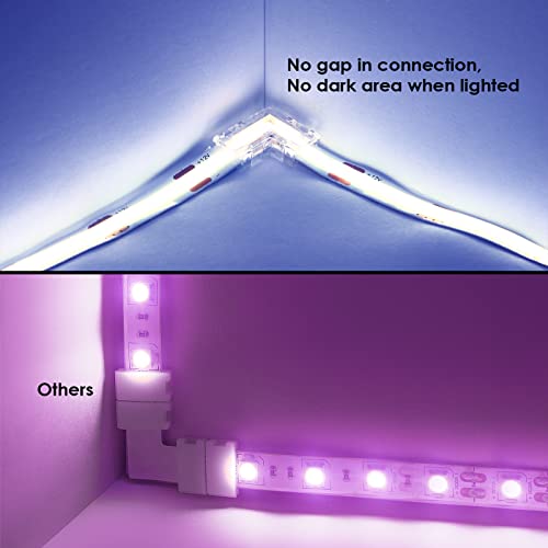 10pcs 2 Pin 8mm COB LED Strip Light Connectors Gapless Solderless Connectors Strip to Wire Connector×2, Strip to Strip Connector×4, L Shape Connector×4 for COB LED Strip Light 36V 5A