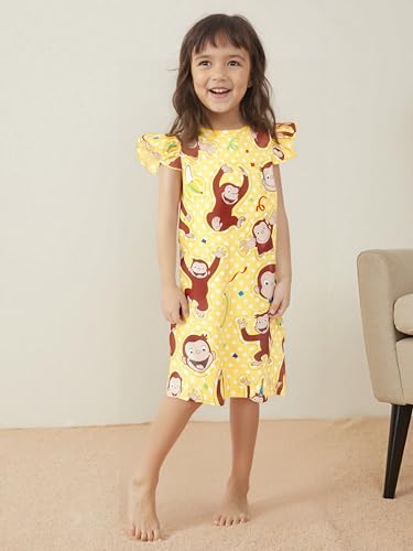 Girls Cartoon Monkey Gown Dress Flutter Sleeves Toddler Kids Birthday Party Oufits Wear 2-6 Years2