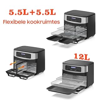 Dewelling Air Fryer Dual Zone 12L - XXL Airfryer avec séparateur amovible, Friteuse sans huile double cuve 2600W avec double fenêtre, 10 fonctions, recettes