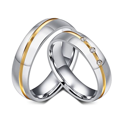 Epinki Anillos Matrimonio Pareja, Anillo 6MM Bicolor Oro Plata Acero Inoxidable Alianzas Boda Mujer Talla 20 & Hombre Talla 22