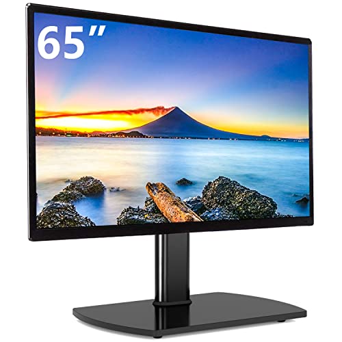 Rfiver Universal Swivel TV Stand/Base -Table Top TV Stand for 32-65 inch LCD LED TVs up to 88lbs -Height Adjustable Center Pedestal Stand Replacement with Black Heavy Duty Tempered Glass Base