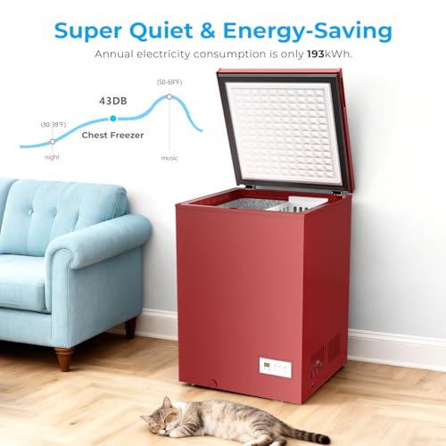 Image of Antarctic Star Chest Freezer 3.2 Cubic Feet Low-Temperature Freezer,14℉ to -40℉ with 2 Removable Baskets, Free Standing Top Open Door Deep Freezer, 7 Level Adjustable Temperature, Red
