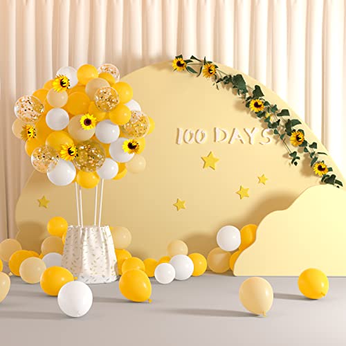 Image of TUPARKA 12 inches Yellow White Gold Confetti Balloons 60 Pack Pastel Yellow White Party Balloon for Sunflower Honeybee Theme Birthday Baby Shower Party Supplies