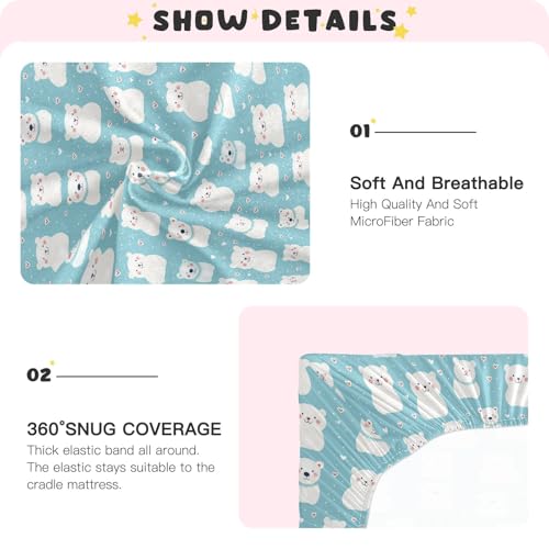 Image of Love Hearts Bear Crib Sheets Stretchy Portable Sheets for Baby Toddler Breathable Soft Crib Mattress Sheet for Girls Boys