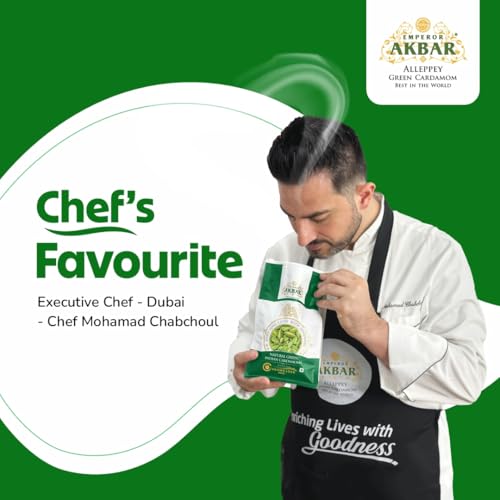 Emperor Akbar Alleppey Whole Green Cardamom 7–8mm | Premium Kerala Elaichi | Long-Lasting Aroma | 100% Natural & Handpicked | Antioxidant-Rich Spice for Tea, Cooking & Desserts | 50g | Pack of 1