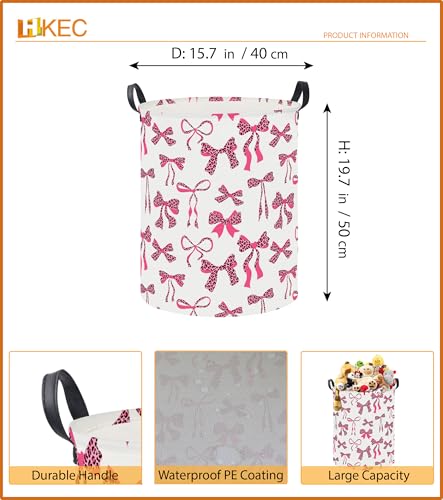 Image of 19.7 inch Laundry Basket,Dirty Clothes Hamper,Waterproof Storage Bin,Room Decor(Leopard Print Bow)