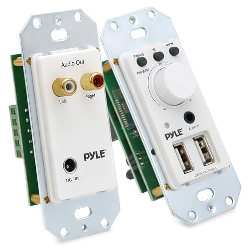 Pyle Bluetooth Receiver Wall Mount - In-Wall Audio Control Receiver w/ Dual USB Charging Port, 3.5mm AUX Input for Sound Systems - For Home Theater Entertainment - Includes DC Power Adaptor - PWPBT67