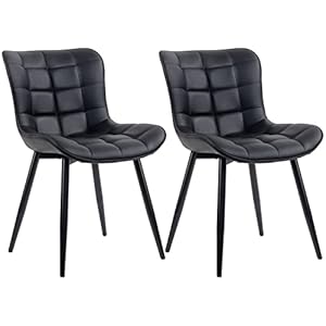 YOUTASTE Chaise Salle a Manger Moderne Lot de 2 Chaise Assise Rembourrée en Similicuir, Chaise de Salle à Manger Chaise de Cuisine avec Dossier et Pieds en Métal Stable (Noir)