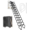 VEVOR Attic Ladder Wall-Mounted, 660LBS/299.4KG Capacity, Fits 9.5 to 10 ft Ceiling Height, 12-Step Steel Folding Stairs with Handrails, Pull Down Attic Ladders for Attics, Garages, Roofs, Basements