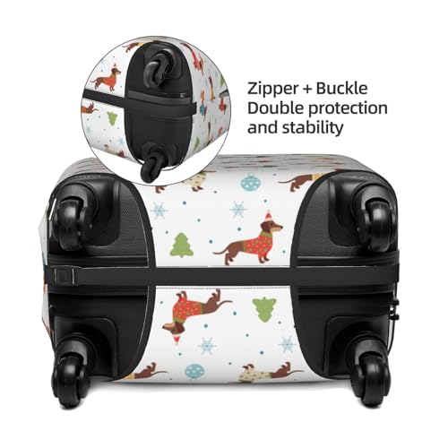 Winter Snowflake Dachshund Print Luggage Cover For Suitcase,Washable Elastic Travel Suitcase Protector With Zipper Closure And Bottom Buckle – Fits 18-32" Luggage-Medium2