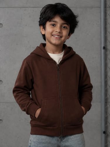 Image of Unisex Kids Solid Full Sleeve Zip Front Open Hooded Sweatshirt