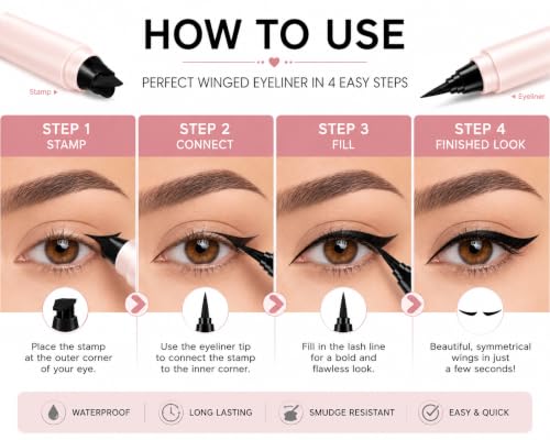 Image of Winged Eyeliner Stamp & Precision Liquid Eyeliner Pen | Dual End Cat Eye Stamp | Waterproof Smudge Resistant Long Lasting Eye Liner | Easy Symmetrical Wings | Black
