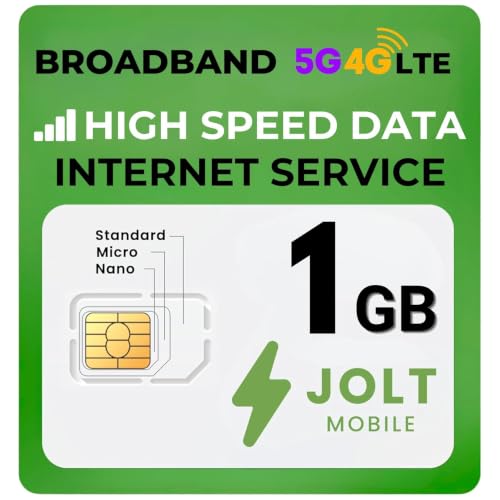 Jolt Mobile Data Only Service - SIM for Hotspots, WiFi Dongles, MiFi, USB Sticks, Mobile Routers, and More - Broadband and IoT Devices Nationwide AT&T 4G LTE - Triple Cut SIM (1 GB Data Plan)