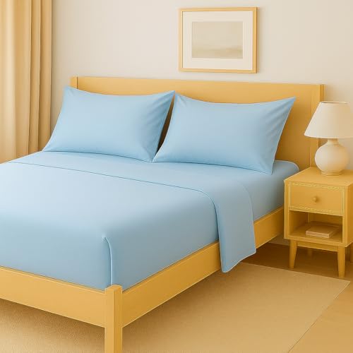 Image of Bed Sheets for King Bed - Hotel Luxury Bedding 1800, Ultra-Soft & Wrinkle-Free - Light Blue Solid King Size Sheets for Ultimate Comfort
