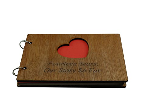 Álbum de fotos personalizable para 14.o aniversario, '14 Years Our Story So Far', tapas de madera barnizada, tamaño A5 miniatura 2