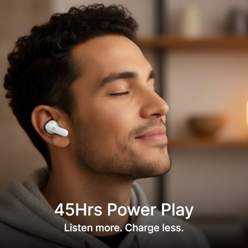 Image of pTron Bassbuds Indie in-Ear TWS Earbuds w / 10mm Drivers, 45Hrs Playtime, Dual HD Mic & AI-ENC Calls, Custom EQ, Mobile App, Bluetooth V5.4 Earphones, Voice Assistant, Type C Charging & IPX5 (White)