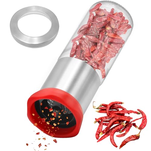Macinino peperoncino in acciaio inox e vetro, per spezie grossolane e peperoncini secchi, macinaspezie con coperchio protettivo
