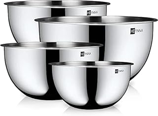 HEYNNA® Set of 4 Stainless Steel Mixing Bowls / Fruit Bowls  Mixing Bowls Set with Measurements - Bowls for The Kitchen - Stackable and Dishwasher-Safe - 2.0 - 4.5L