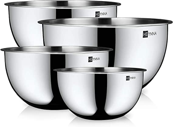 HEYNNA® Set of 4 Stainless Steel Mixing Bowls / Fruit Bowls  Mixing Bowls Set with Measurements - Bowls for The Kitchen - Stackable and Dishwasher-Safe - 2.0 - 4.5L