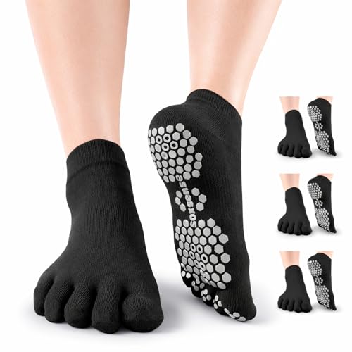 Image of Soxsense Soccer Grip Toe Socks, Non-Slip Socks for Sports & Pilates | Individual Five-Toe Design, Non-Slip Grip Sole, Supportive Arch Fit, Breathable Mesh Ventilation