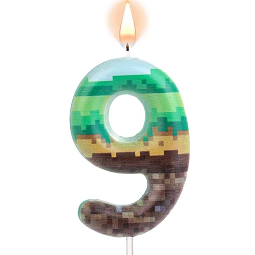 Vela para Tarta de Cumpleaños Pixel, Verde Vela de Cumpleaños Píxeles Velas Numeros Impresión Píxeles para Bodas Aniversarios Fiestas Temáticas(9)