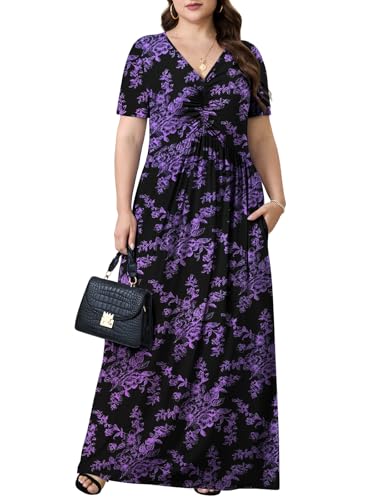 Image of PEVRL Plus Size Maxi Dresses for Women Summer Casual Short Sleeve Long Dress with Pockets 1X-5X