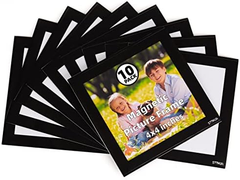 4X4" Magnetic Picture Frame with Black Border(10 Pack),Square Magnet Photo Pockets,Decorations for Fridge/Lockers with Clear Plastic Cover (Classic)