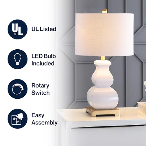 JONATHAN Y Vienna 25.5" Ceramic Metal Footed Vase Table Lamp, White/Gold - Image 2