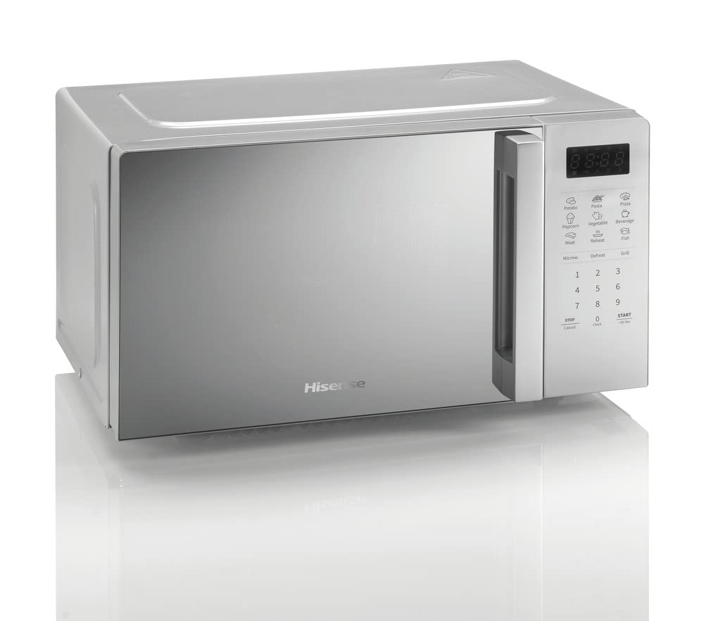 Hisense H20MOMS4HG Four à micro-ondes avec commande électronique, capacité 20 l, puissance 700 W grill, puissance 800 W, écran LED, commande tactile, fonction barbecue, couleur argent