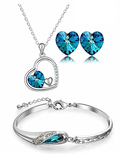 Valentine YouBella Fashion Jewellery Heart Shape Love Crystal Combo Pendant Necklace Set, Bangle Bracelet and Fancy Earrings for Women and Girls