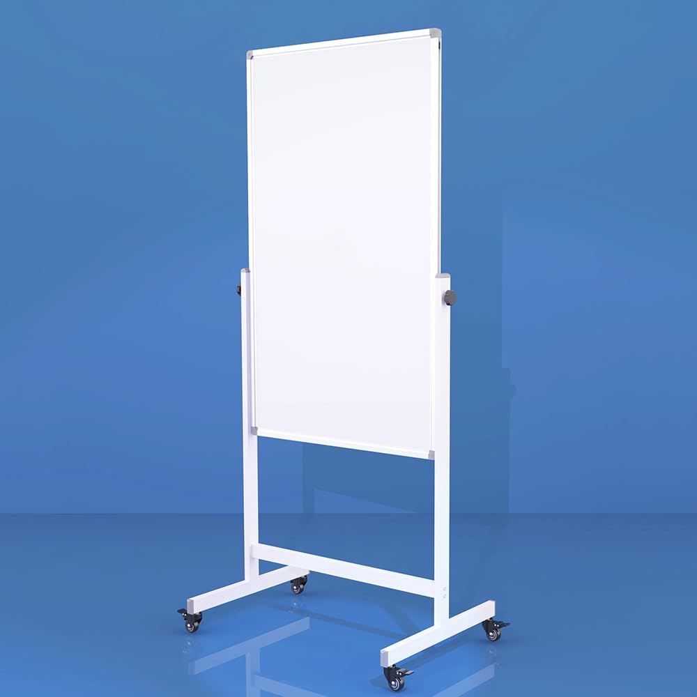 IVOL Mobilna tablica suchościeralna – stal lakierowana na biało – dwustronna – magnetyczna i z regulacją wysokości – 66 x 110 cm