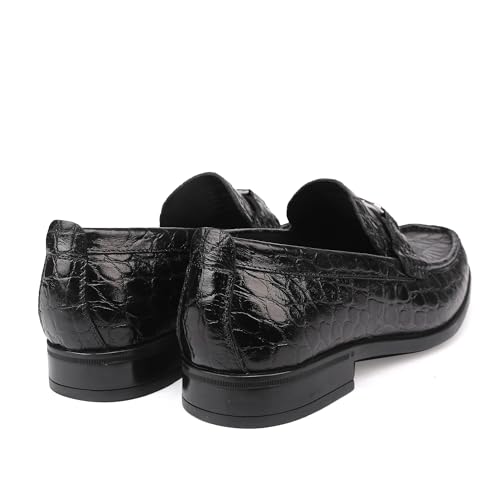 Men's Leather Alligator Print Dress Shoes Classic Bit Buckle Slip-On Penny Loafers Business Shoes Party Wedding Shoes for Men, Black, 9.5 — view 6
